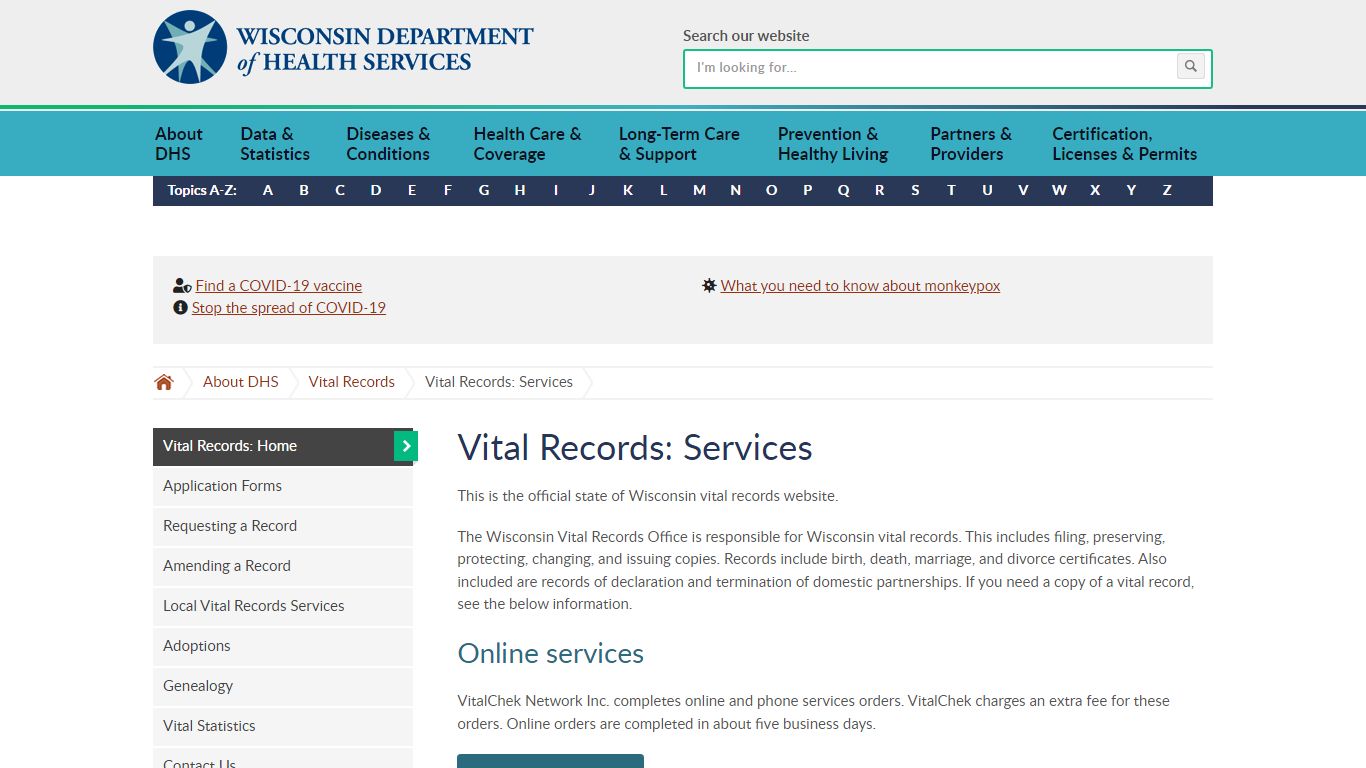 Vital Records: Services | Wisconsin Department of Health Services